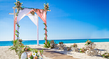 wedding setting altar on beach