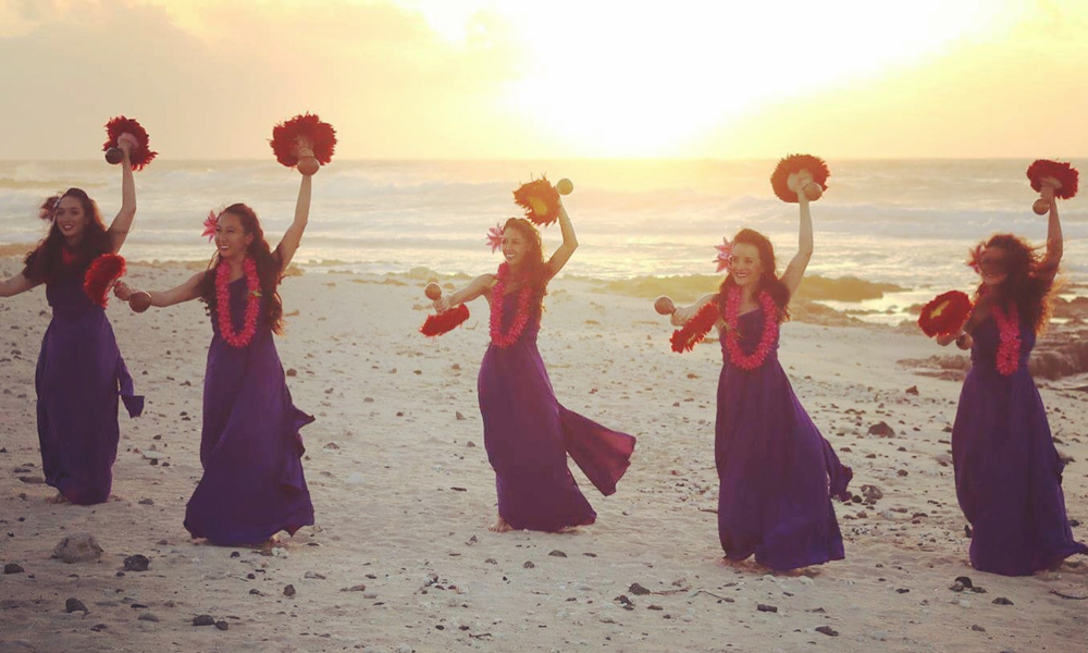hawaii hula company dancers on beacj